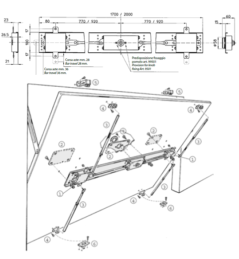 Serratura per porte basculanti mottura 45.1200kit 4 punti chius ... Porte basculanti per garage misure standard